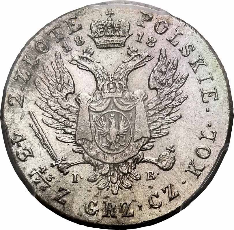 Królestwo Polskie, Aleksander l. 2 złote 1818 I.B., Warszawa, PCGS AU55 najwyższa nota gradingowa na świecie